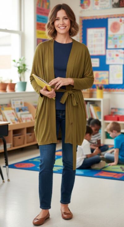 Bitte Kai Rand Sweaters - Bitte Kai Rand Green Open Cardigan Tunic with Wrap-Around Tie